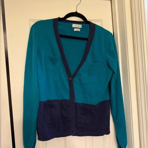 Van Heusen Women’s Cardigan Sweater/Teal&Navy L - Picture 1 of 4